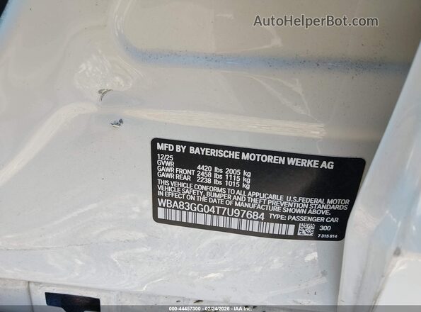 WBA83GG04T7U97684 2026 BMW OTHER White Widok komory silnika