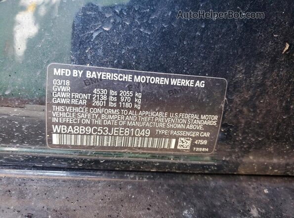 WBA8B9C53JEE81049 2018 BMW OTHER Black Widok naklejki z numerem VIN