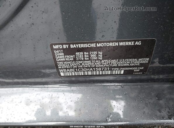 WBA8E1C30HA158731 2017 BMW OTHER Gray Vista del compartimento del motor