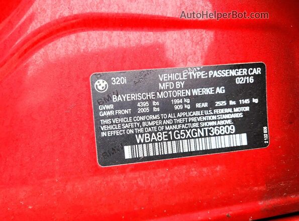 WBA8E1G5XGNT36809 2016 BMW OTHER Красный Вид подкапотного пространства