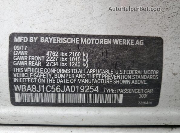WBA8J1C56JA019254 2018 BMW OTHER Белый Вид наклейки с VIN-кодом