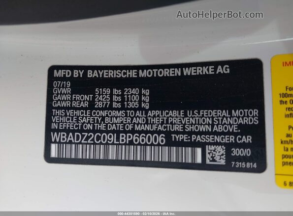 WBADZ2C09LBP66006 2020 BMW OTHER White Widok komory silnika