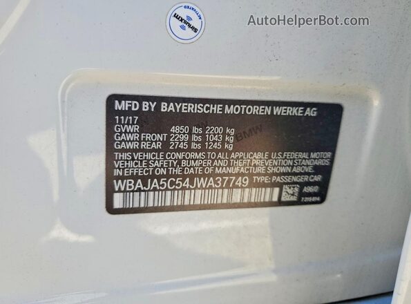 WBAJA5C54JWA37749 2018 BMW OTHER Белый Вид подкапотного пространства