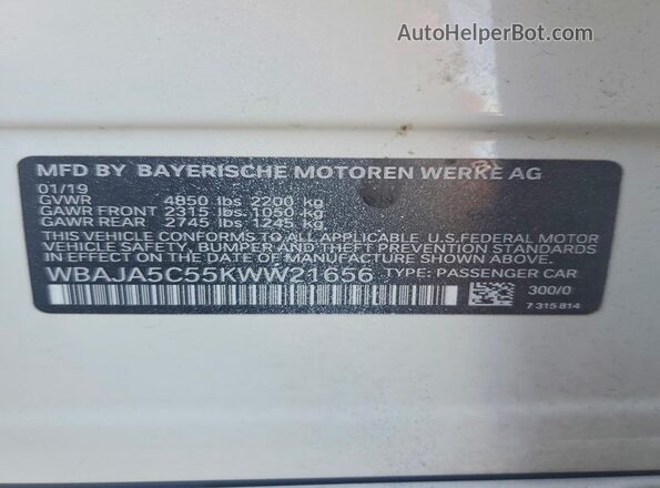 WBAJA5C55KWW21656 2019 BMW OTHER Белый Вид подкапотного пространства