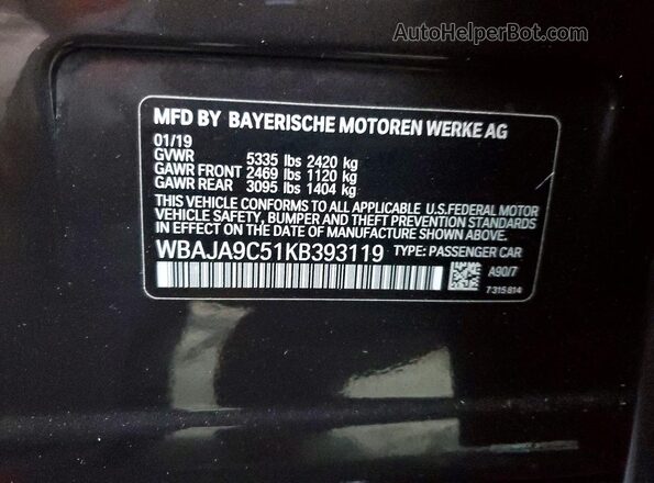 WBAJA9C51KB393119 2019 BMW OTHER Black Vista del compartimento del motor