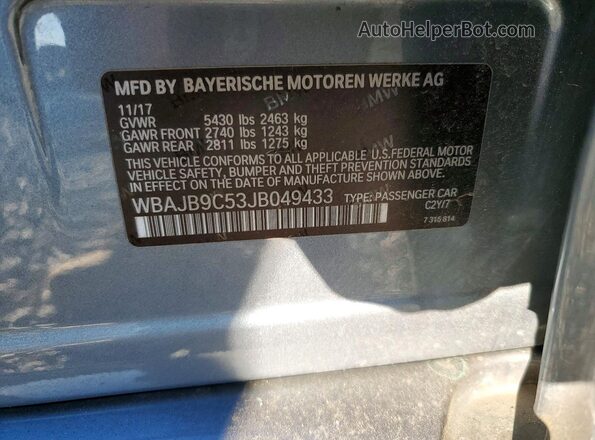 WBAJB9C53JB049433 2018 BMW M5 Gray Widok komory silnika