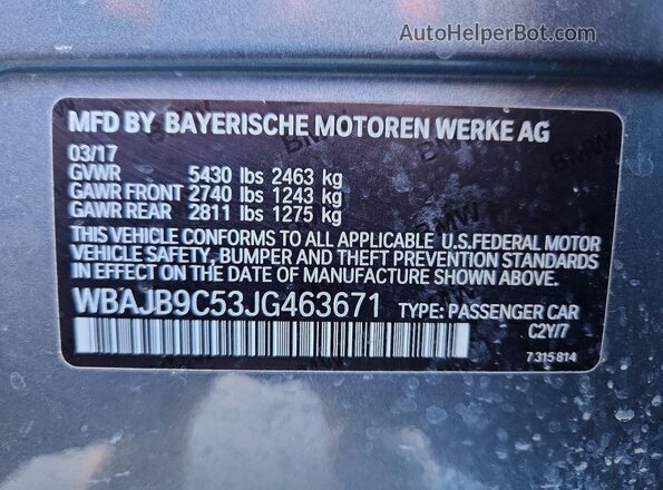 WBAJB9C53JG463671 2018 BMW M5 Gray VIN sticker view