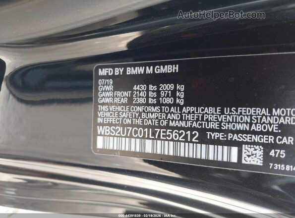 WBS2U7C01L7E56212 2020 BMW M2 Black Вид підкапотного простору