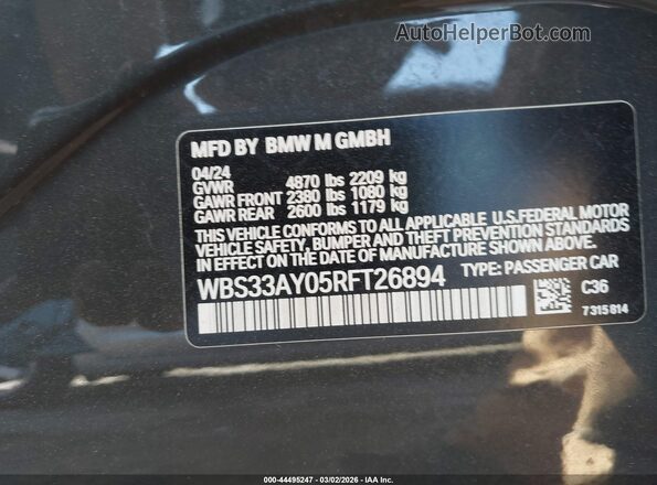 WBS33AY05RFT26894 2024 BMW M3 Gray Widok komory silnika