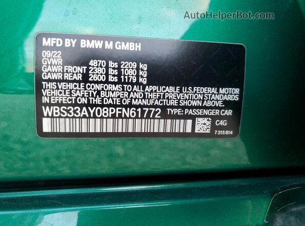 WBS33AY08PFN61772 2023 BMW M3 Green Widok komory silnika
