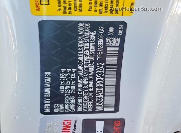 WBS33AZ03RCP33242 2024 BMW M4 Белый Вид подкапотного пространства