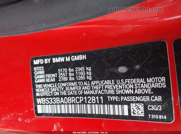 WBS33BA08RCP12811 2024 BMW M4 Красный Вид подкапотного пространства