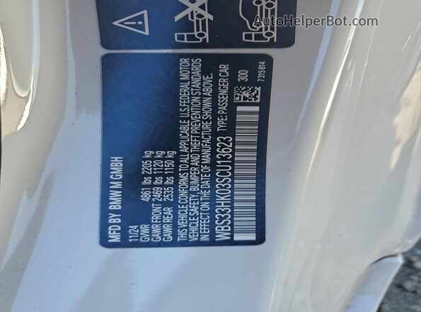 WBS33HK03SCU13623 2025 BMW M4 Белый Вид наклейки с VIN-кодом
