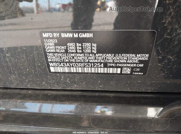 WBS43AY03RFS31254 2024 BMW M3 Черный Вид подкапотного пространства