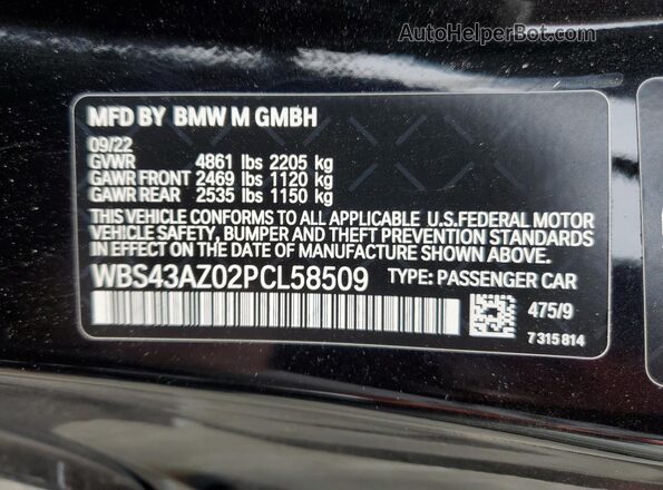 WBS43AZ02PCL58509 2023 BMW M4 Black Вид підкапотного простору
