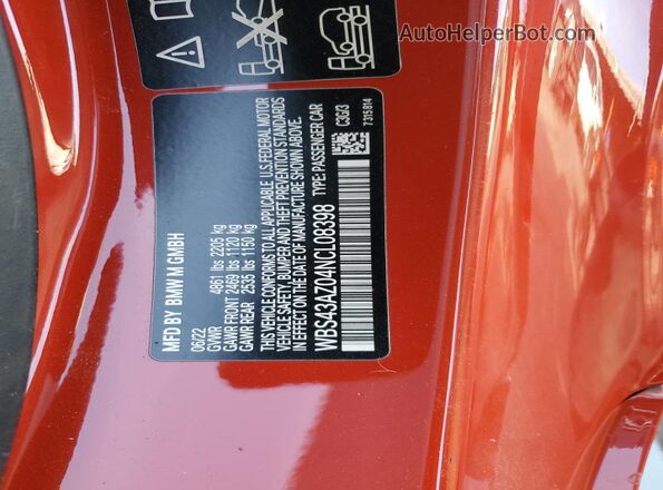 WBS43AZ04NCL08398 2022 BMW M4 Красный Вид подкапотного пространства