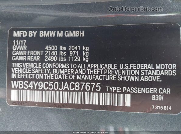 WBS4Y9C50JAC87675 2018 BMW M4 Серый Вид подкапотного пространства