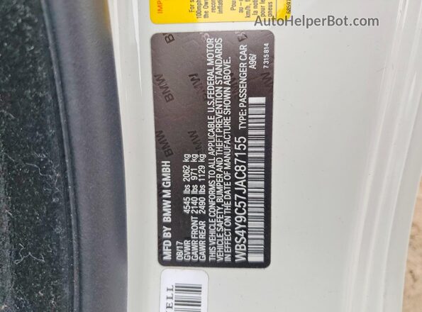 WBS4Y9C57JAC87155 2018 BMW M4 White Widok naklejki z numerem VIN