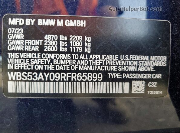 WBS53AY09RFR65899 2024 BMW M3 Blue Vista del compartimento del motor