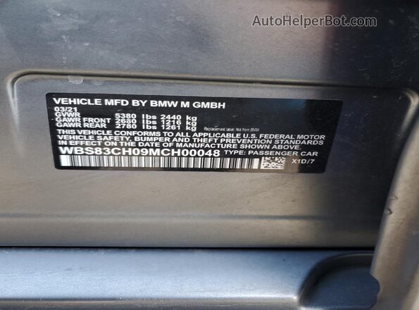 WBS83CH09MCH00048 2021 BMW M5 Серый Вид наклейки с VIN-кодом