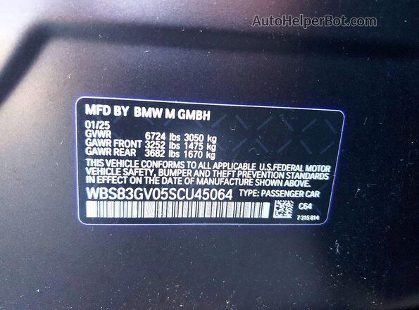 WBS83GV05SCU45064 2025 BMW M5 Угольный Вид наклейки с VIN-кодом