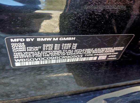 WBSGV0C09RCR90503 2024 BMW M8 Черный Вид наклейки с VIN-кодом