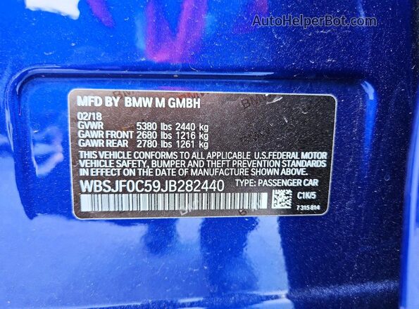 WBSJF0C59JB282440 2018 BMW M5 Blue Widok naklejki z numerem VIN