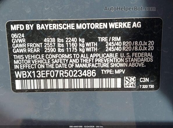 WBX13EF07R5023486 2024 BMW X1 Серый Вид подкапотного пространства