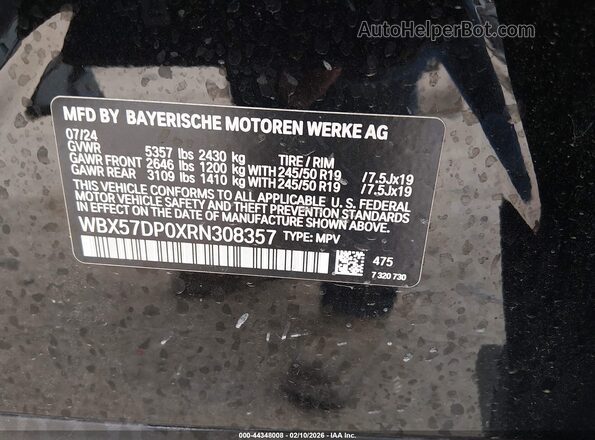 WBX57DP0XRN308357 2024 BMW X3 Black Vista del compartimento del motor