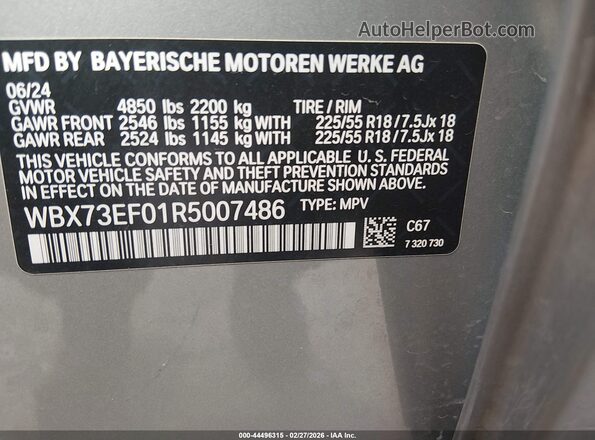 WBX73EF01R5007486 2024 BMW X1 Silver Vista del compartimento del motor