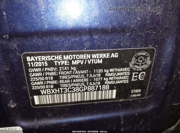 WBXHT3C38GP887188 2016 BMW X1 Синий Вид подкапотного пространства