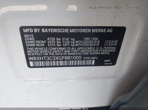 WBXHT3C3XGP881005 2016 BMW X1 White Widok komory silnika