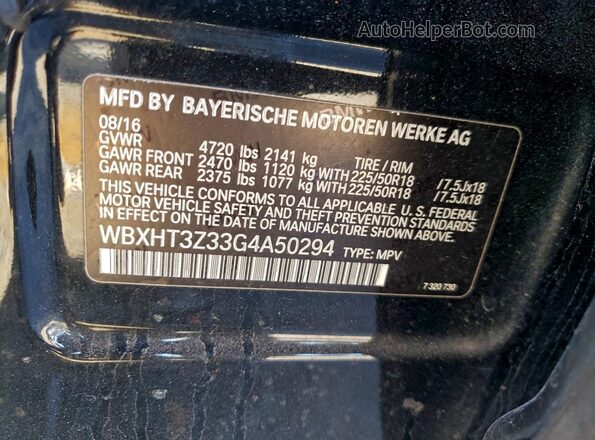 WBXHT3Z33G4A50294 2016 BMW X1 Черный Вид наклейки с VIN-кодом