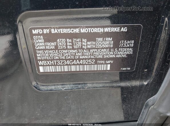 WBXHT3Z34G4A49252 2016 BMW X1 Черный Вид подкапотного пространства