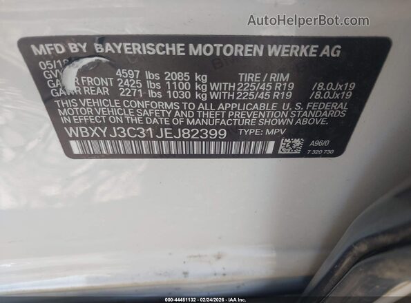 WBXYJ3C31JEJ82399 2018 BMW X2 Белый Вид подкапотного пространства