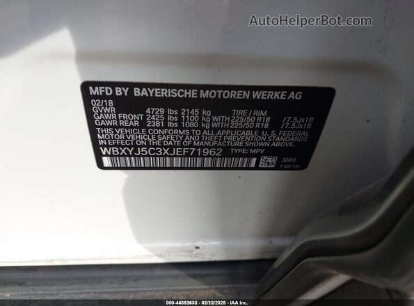 WBXYJ5C3XJEF71962 2018 BMW X2 Белый Вид подкапотного пространства