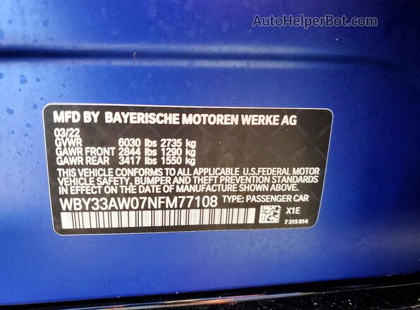 WBY33AW07NFM77108 2022 BMW I4 Синий Вид подкапотного пространства