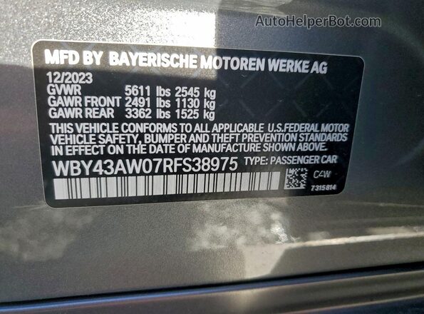 WBY43AW07RFS38975 2024 BMW I4 Gray Вид підкапотного простору