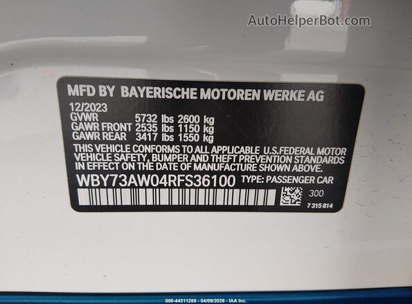 WBY73AW04RFS36100 2024 BMW I4 White Շարժիչի բաժամունքի տեսք