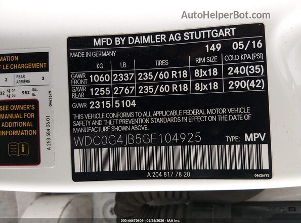 WDC0G4JB5GF104925 2016 MERCEDES-BENZ GLC 300 Белый Вид подкапотного пространства
