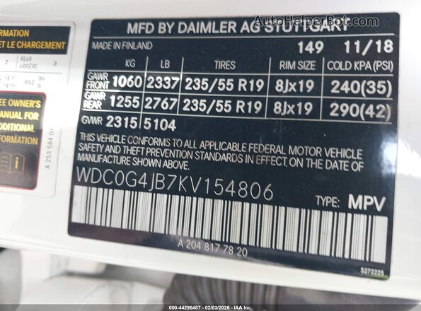 WDC0G4JB7KV154806 2019 MERCEDES-BENZ GLC 300 Белый Вид подкапотного пространства