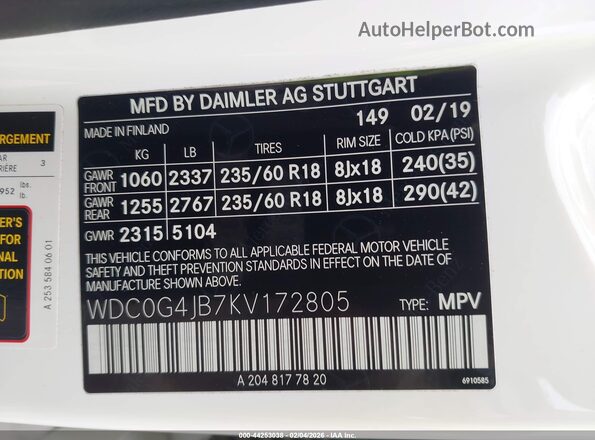 WDC0G4JB7KV172805 2019 MERCEDES-BENZ GLC 300 Белый Вид подкапотного пространства