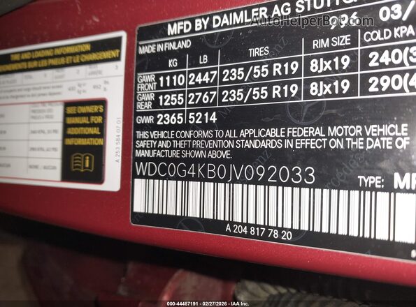 WDC0G4KB0JV092033 2018 MERCEDES-BENZ GLC 300 Красный Вид подкапотного пространства