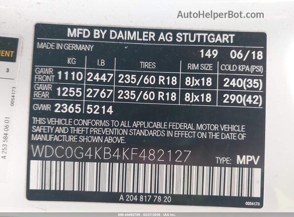WDC0G4KB4KF482127 2019 MERCEDES-BENZ GLC 300 White ძრავის განყოფილების ხედი