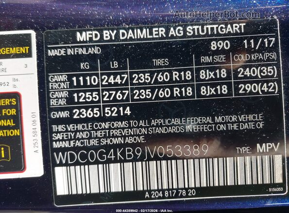 WDC0G4KB9JV053389 2018 MERCEDES-BENZ GLC 300 Синий Вид подкапотного пространства
