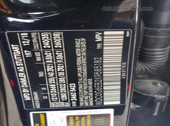 WDC0G6EB2KF585182 2019 MERCEDES-BENZ GLC-CLASS Black VIN sticker view