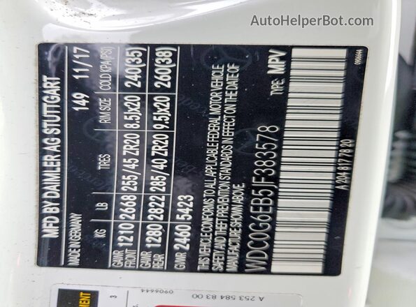 WDC0G6EB5JF383578 2018 MERCEDES-BENZ GLC-CLASS Белый Вид наклейки с VIN-кодом