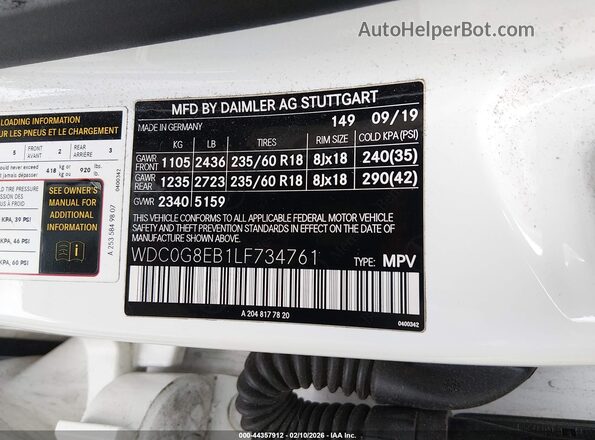 WDC0G8EB1LF734761 2020 MERCEDES-BENZ GLC 300 Белый Вид подкапотного пространства