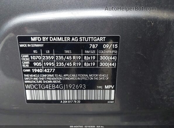 WDCTG4EB4GJ192693 2016 MERCEDES-BENZ GLA 250 Gray ძრავის განყოფილების ხედი