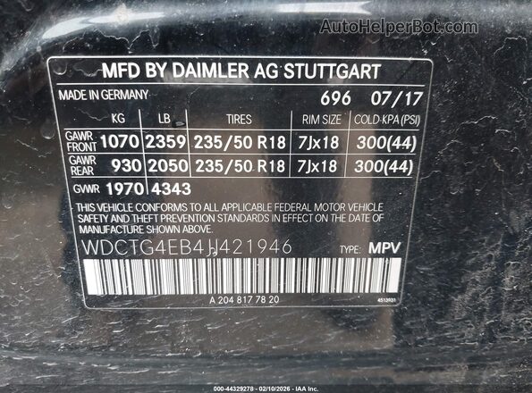 WDCTG4EB4JJ421946 2018 MERCEDES-BENZ GLA 250 Черный Вид подкапотного пространства